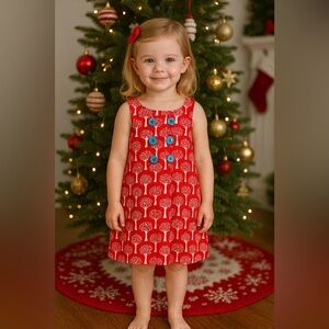 Mini Boden girls youth tree design holiday Christmas dress Size 4-5 years